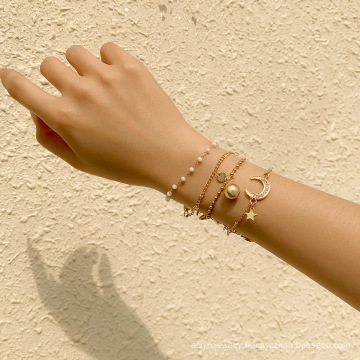 Fashion pearl alloy pendant set bracelet, personalized geometric metal sequined diamond hand jewelry